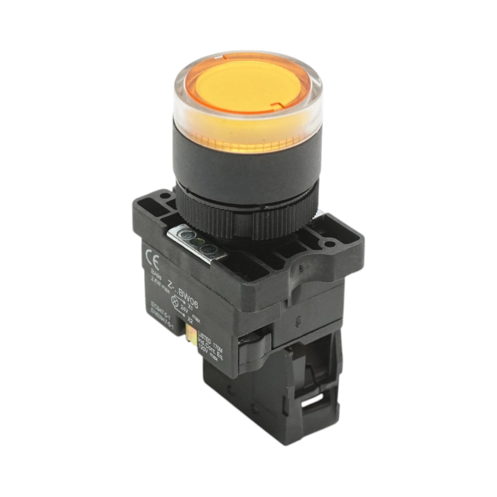 Pulsante indicatore LED giallo con resistenza integrata 1NO, 24V LAY5 Breckner Germany