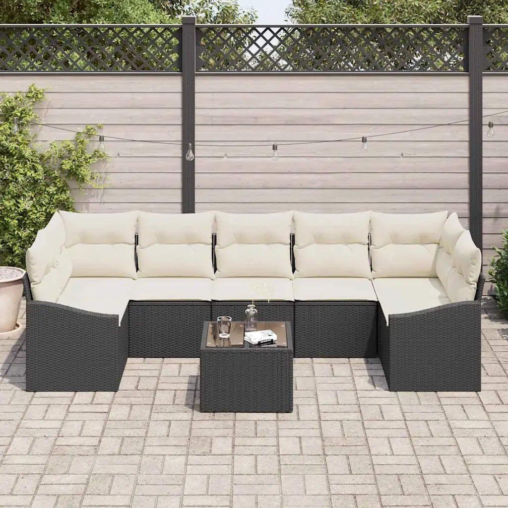 Set di divani con cuscino 8 pcs Nero e Crema polyrattan 3355306