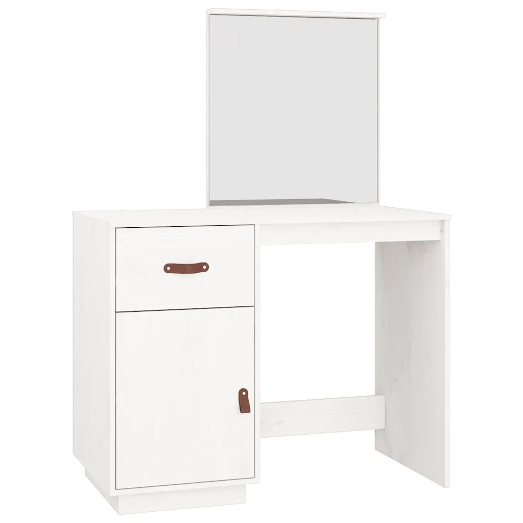 Toeletta | Tavolo da Trucco Bianca 95x50x134 cm in Legno Massello di Pino