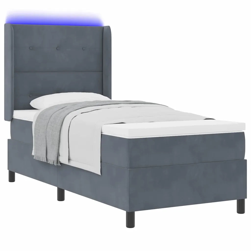 Letto a molle con materasso Grigio scuro 90 x 200 cm Velluto