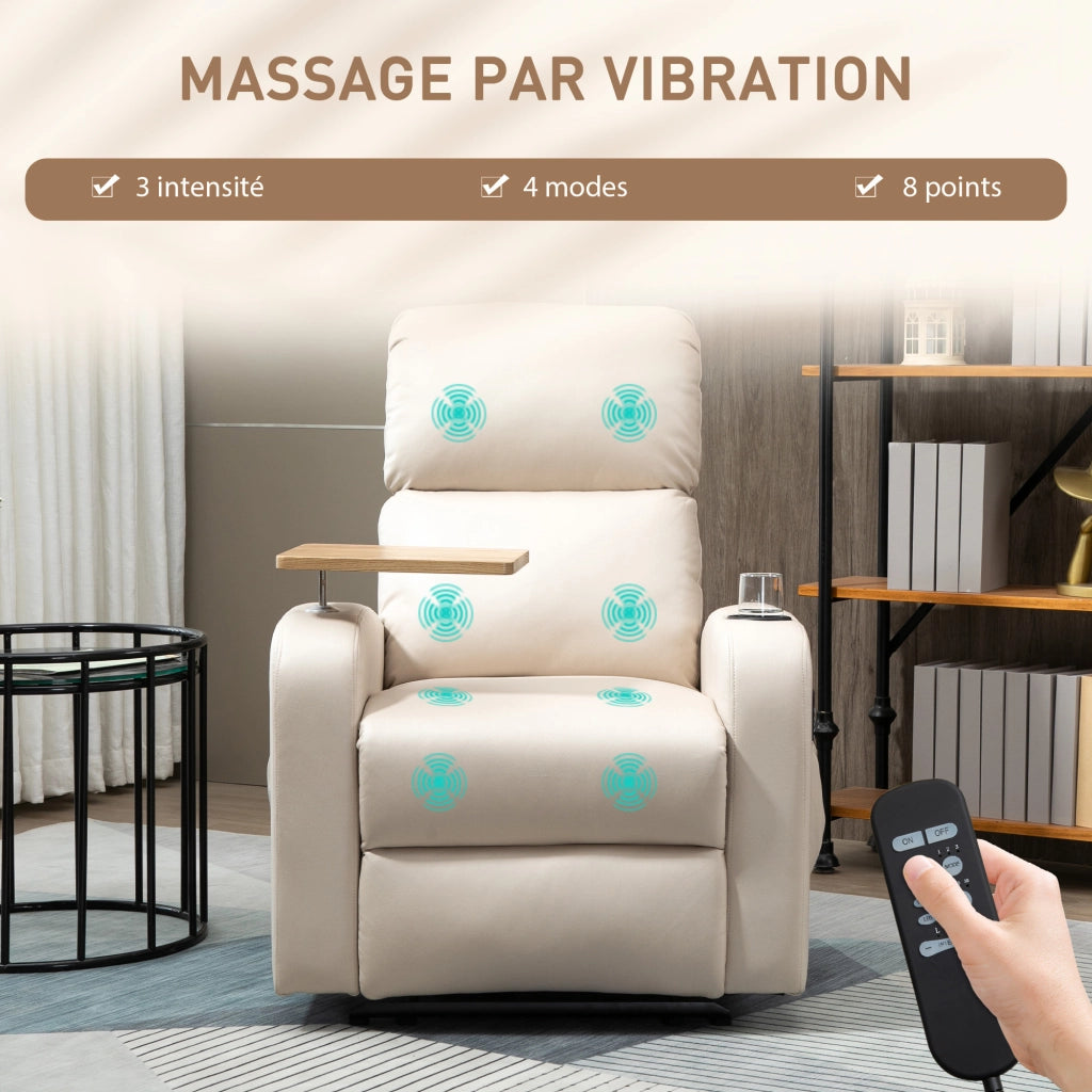 Poltrona relax e massaggio reclinabile con braccioli ¨C Minimal ¨C Tessuto microfibra beige