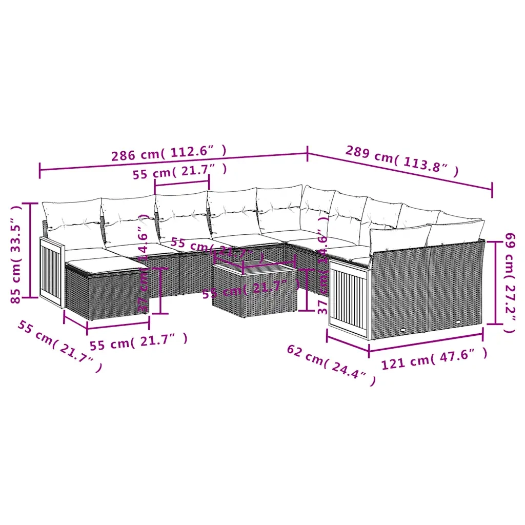 Set Divani da Giardino 12 pz con Cuscini Grigio in Polyrattan 3228259