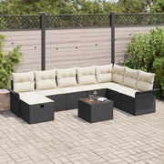 Set Divano da Giardino con cuscino 9 pcs Nero Poly Rattan
