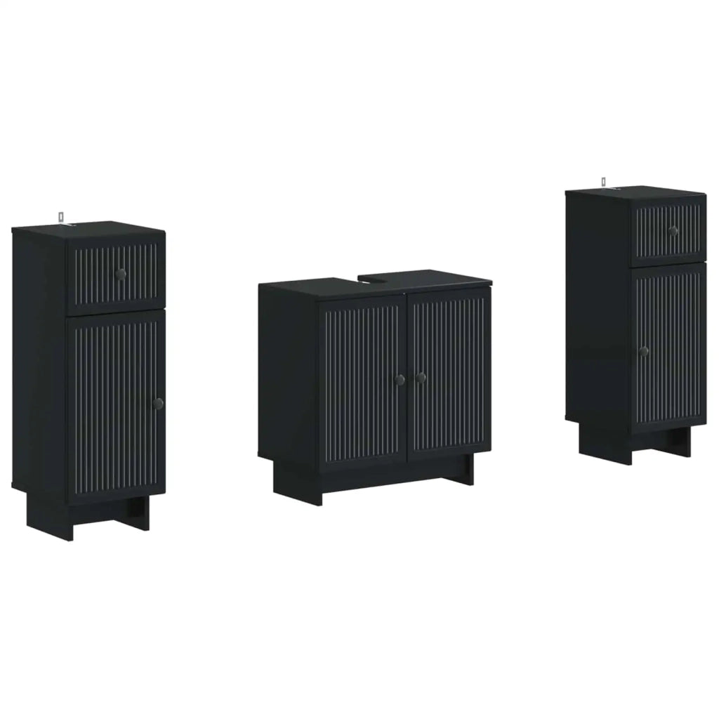 Set di Armadi da Bagno da 2 Pezzi EDE Nero Legno ingegnerizzato 3417982