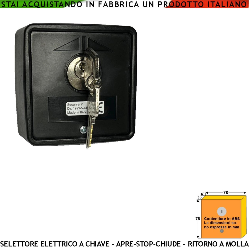 Interruttore Ritorno a Molla 2 Chiavi 3 Posizioni Apre Stop Chiude 2 Microswitch Contatti 15 A Isolamento 250 V Selettore Apertura Condominiale Pedonale Montaggio Esterno a Parete Comando Automatismi