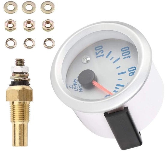 Termometro di Raffreddamento Auto Universale Digitale 52mm 2'' con LED a LED Blu RVS, Misura Temperatura Acqua 40-120°C