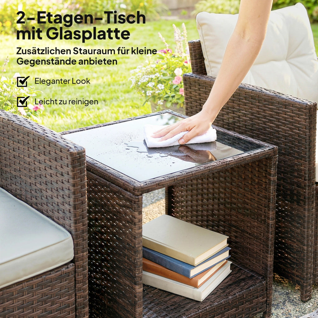 Set Giardino Bistrot Rattan con 2 Sedie e Tavolo Vetro ¨C zephmum ¨C 2 Posti Cremewei?