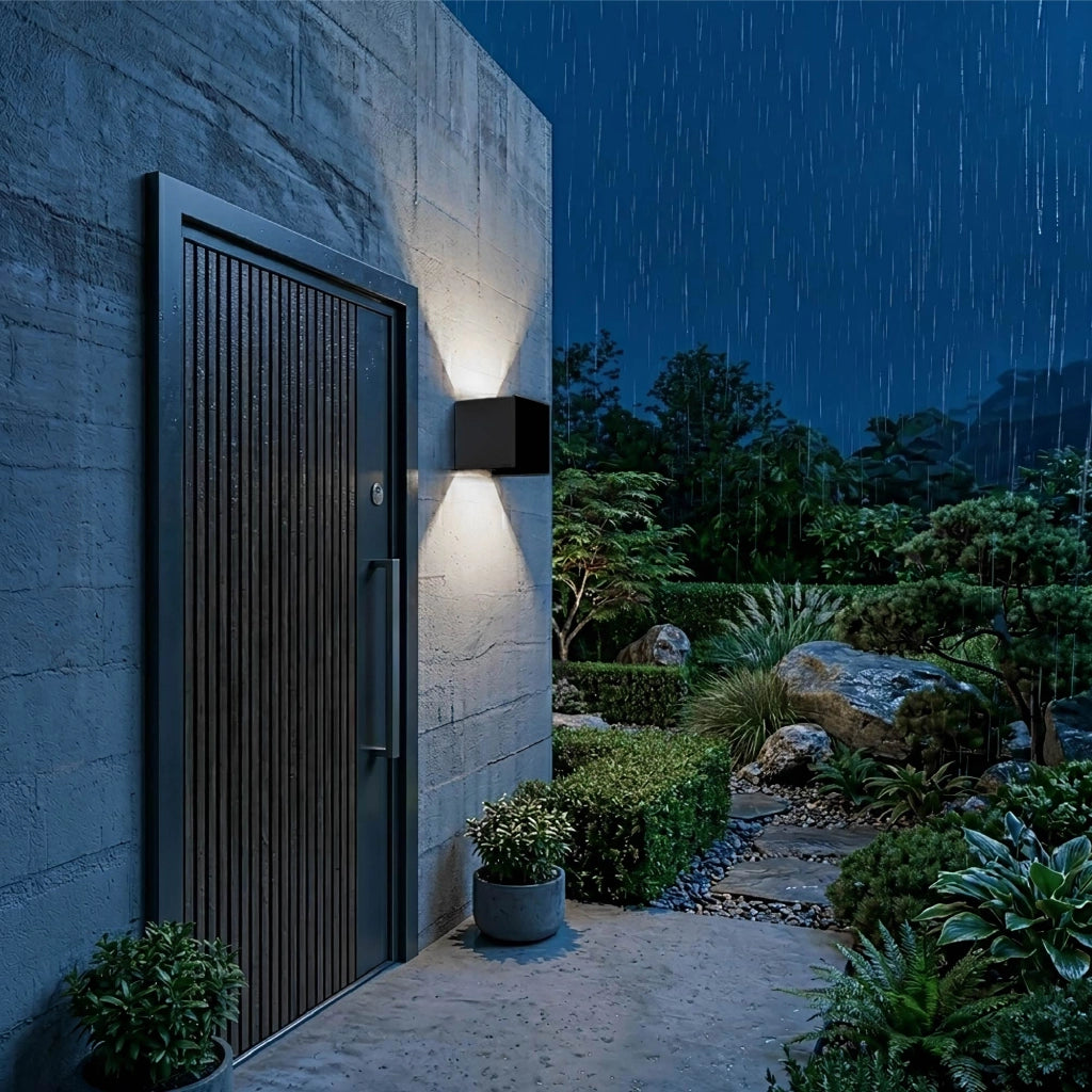 Set 2 Pezzi Applique LED da Parete 2 LED Design Quadrato IP65 Interno/Esterno Luce Naturale o Fredda Nero o Bianco Luce Fredda - Nero