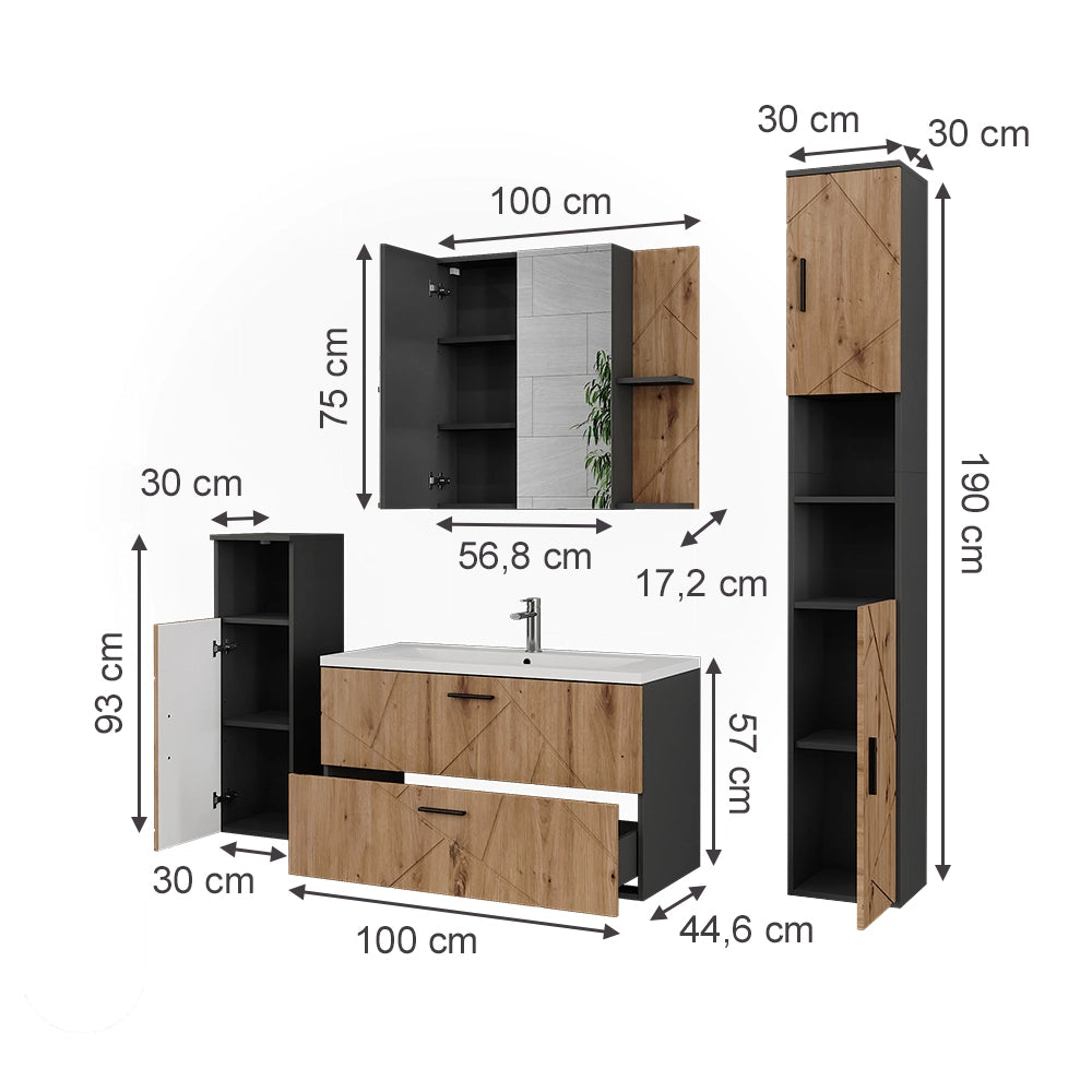 Vicco Set di mobili da bagno Antracite 5 parti