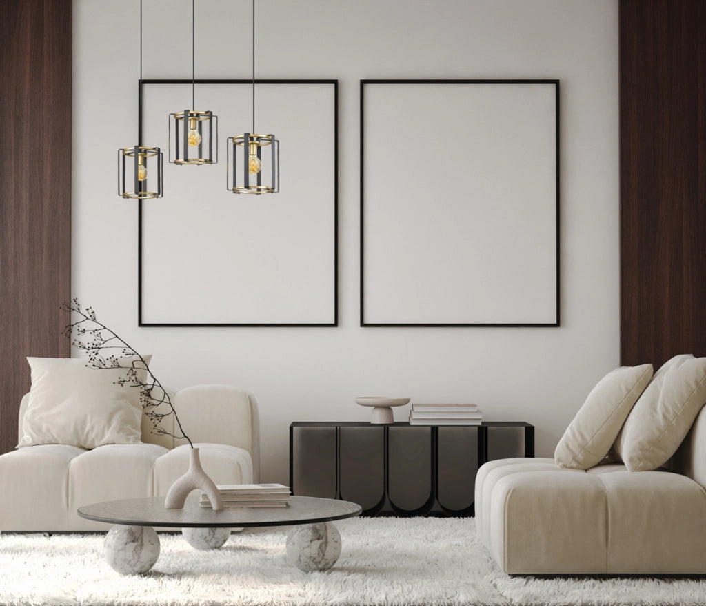 Lampada a sospensione design nero-oro 3xE27 Primero Italux