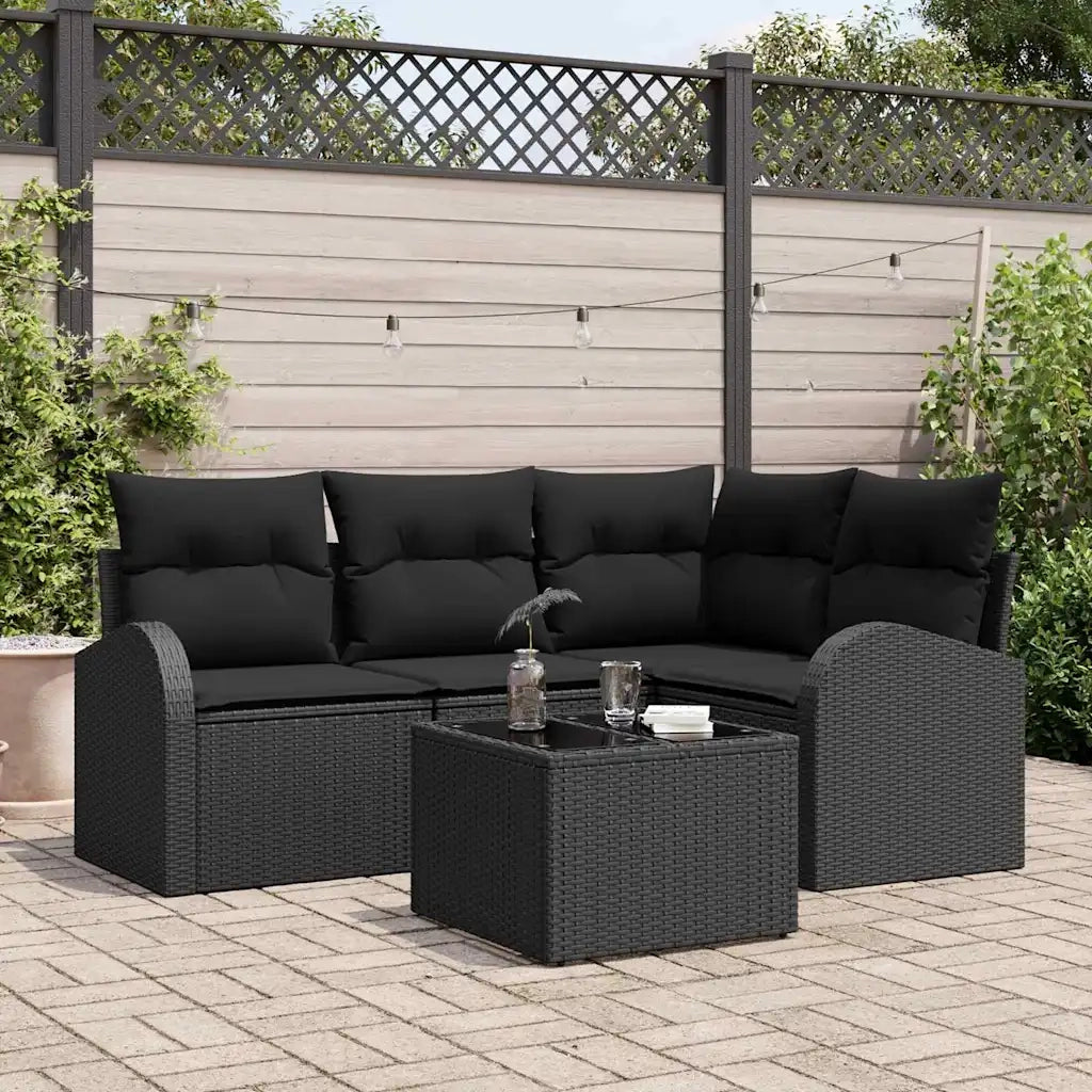 Set Divano da Giardino 5 pcs Nero polyrattan