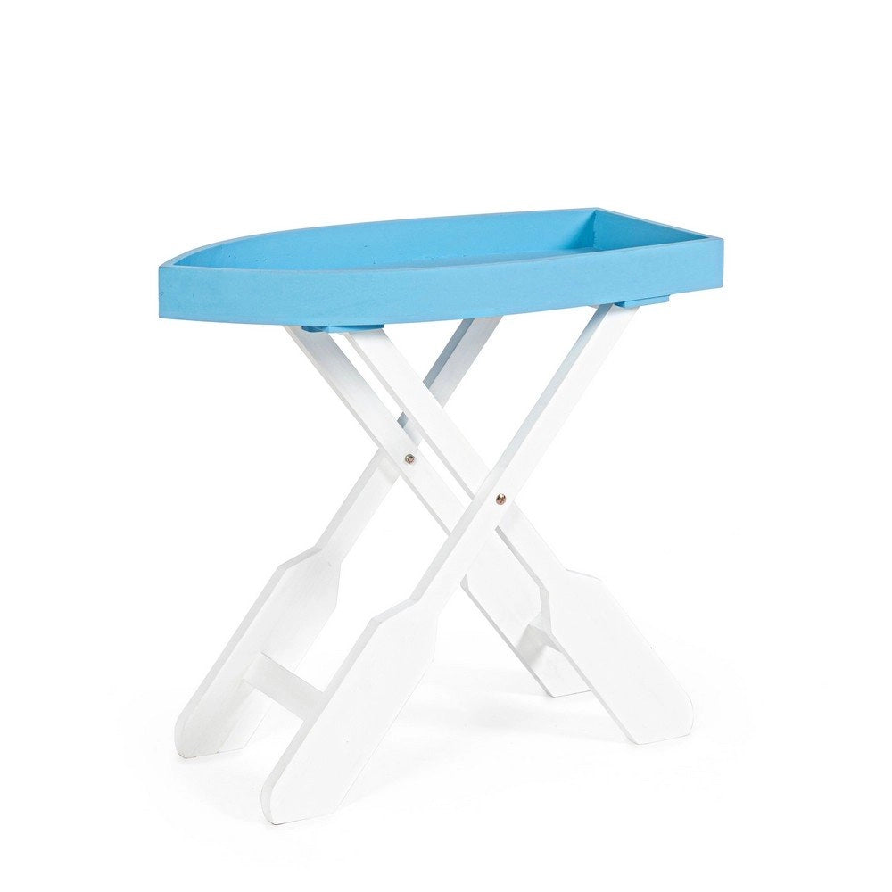 Tavolo Pieghevole Legno Bianco Azzurro da Interno - ELLIOT