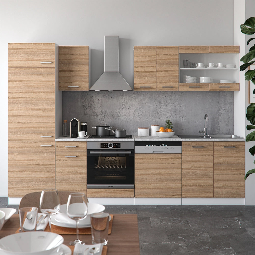 Cucina componibile R-Line Sonoma/Bianco 300 cm, PL Antracite Vicco