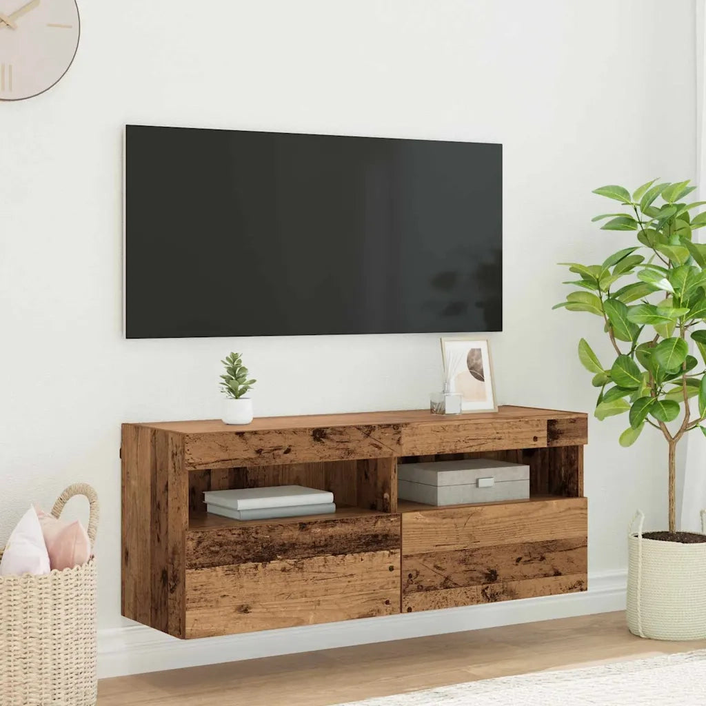Mobile TV da parete con LED Legno vecchio 100 x 30 x 40 cm 882983