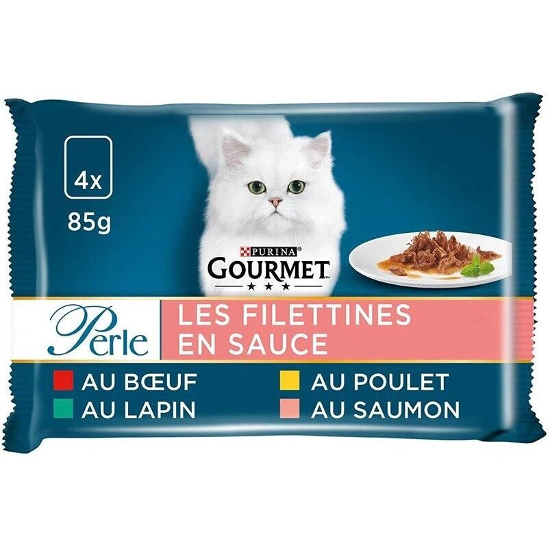GOURMET PERLE 4 PZ DA 85 GR GUSTO MANZO POLLO SALMONE E CONIGLIO