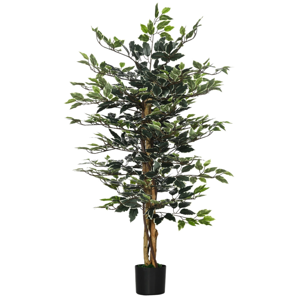Pianta Artificiale di Fico da 130 cm a 702 Foglie e 3 Tronchi con Vaso ?15x12.5 cm, per Interni ed Esterni