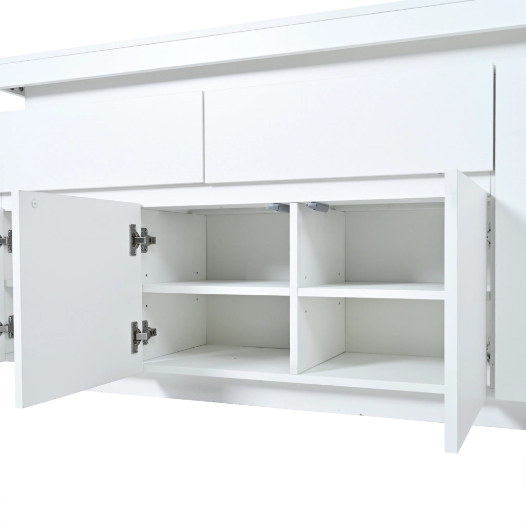 Credenza soggiorno 140 x 35 x 72,5 cm con 2 cassetti, 4 ante e illuminazione LED, bianco lucido