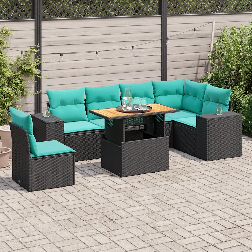 Set Divani da Giardino con Cuscini 7pz Nero Polyrattan 3327382