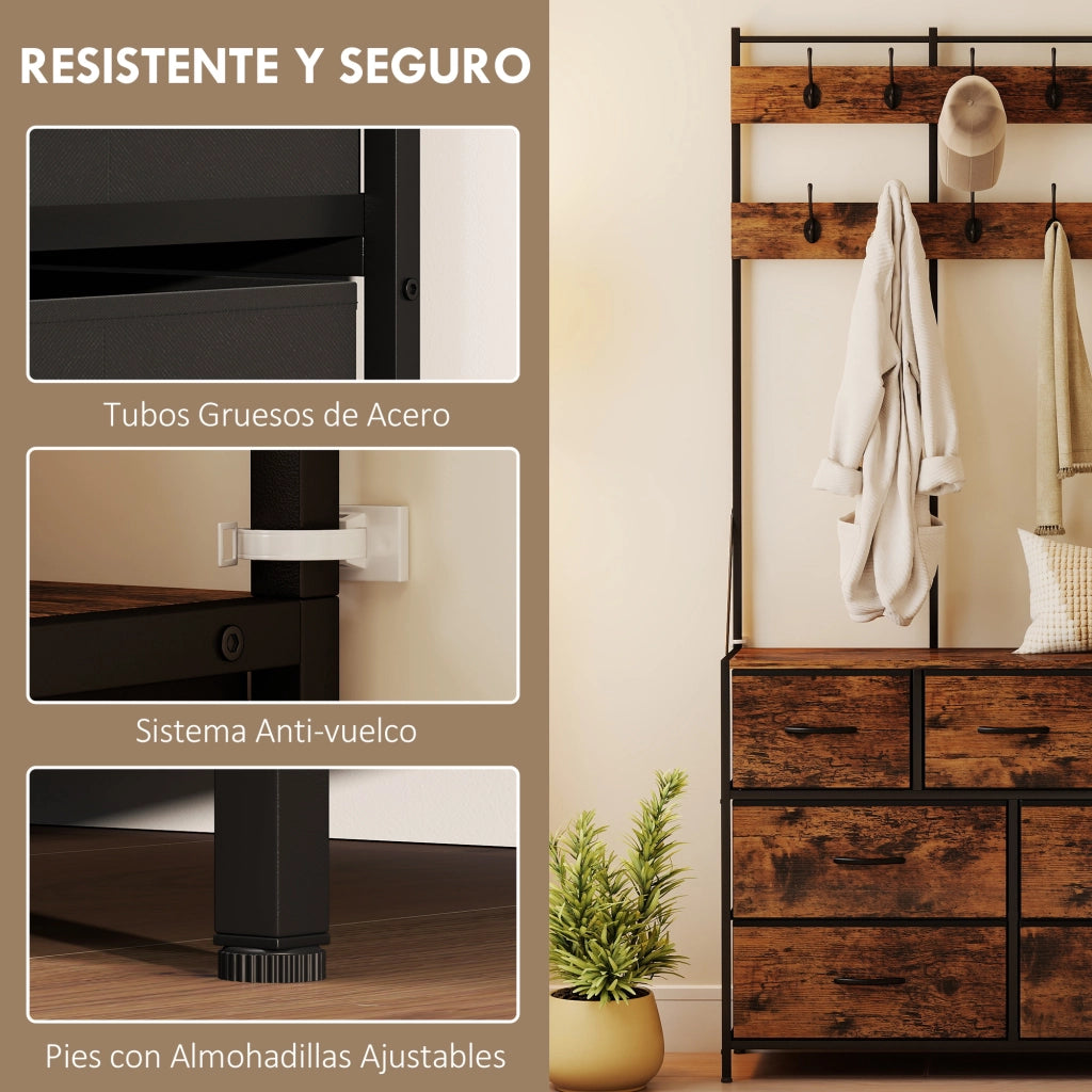 Mobile ingresso con scarpiera, appendiabiti, cassetti e ripiani ¨C Xylo ¨C 100x30x183 cm marrone rustico
