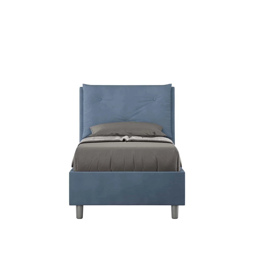 BS COM Letto singolo con rete imbottito 80x200 microfibra blu