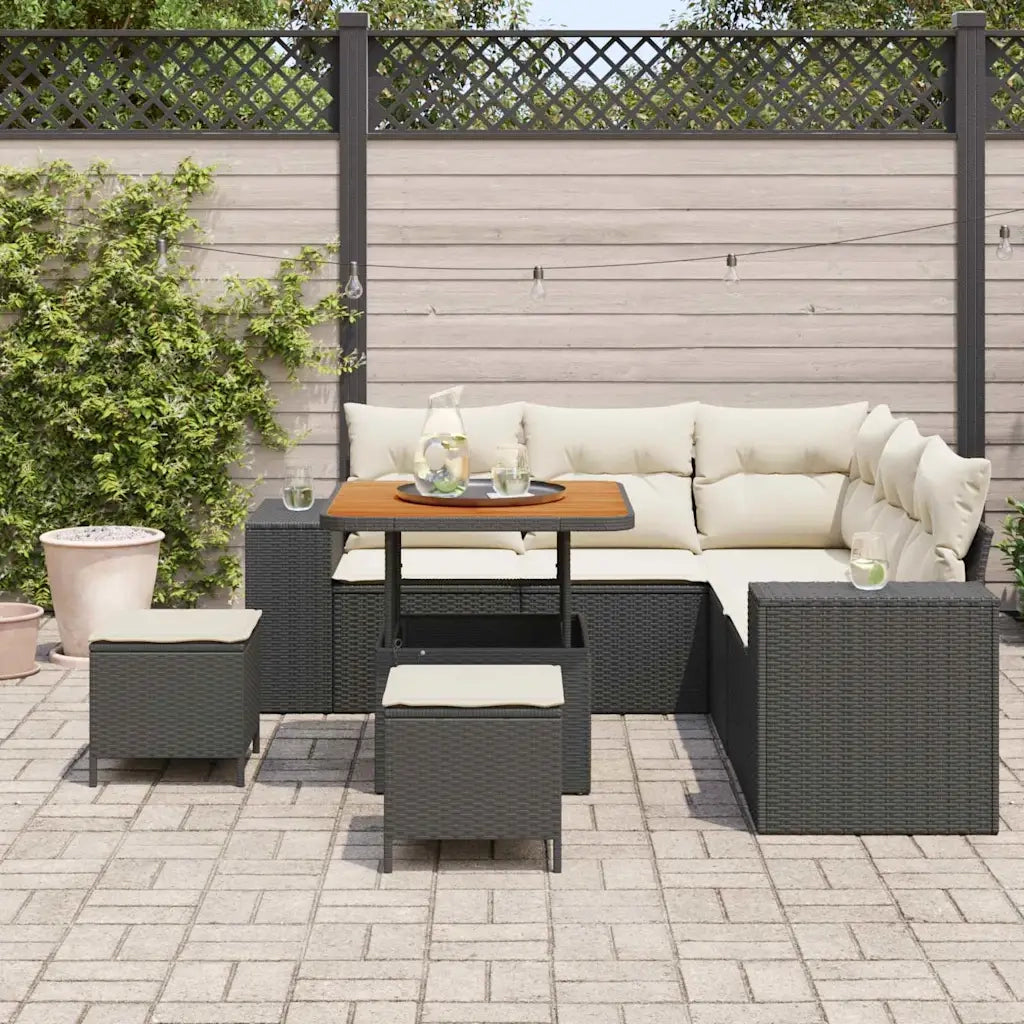 Set Divano da Giardino 8 pcs Nero e Crema polyrattan 3363950