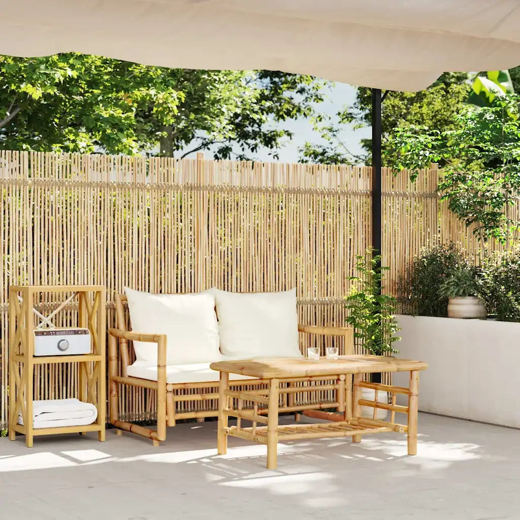 Set di divani da giardino 2 pezzi con cuscini in bambù 365870