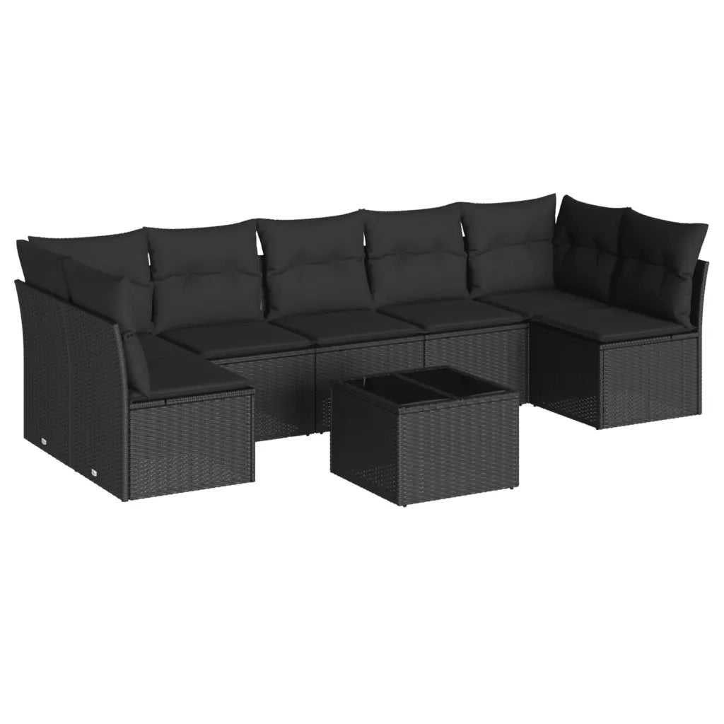 Set Divani da Giardino con Cuscini 8 pz Nero in Polyrattan