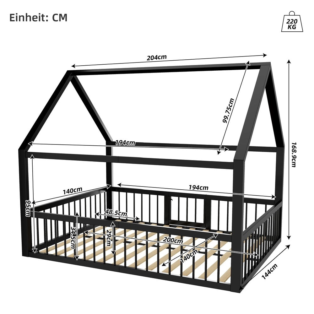 Letto in Metallo per Bambini ¨C MINIMAL ¨C Nero 140x200