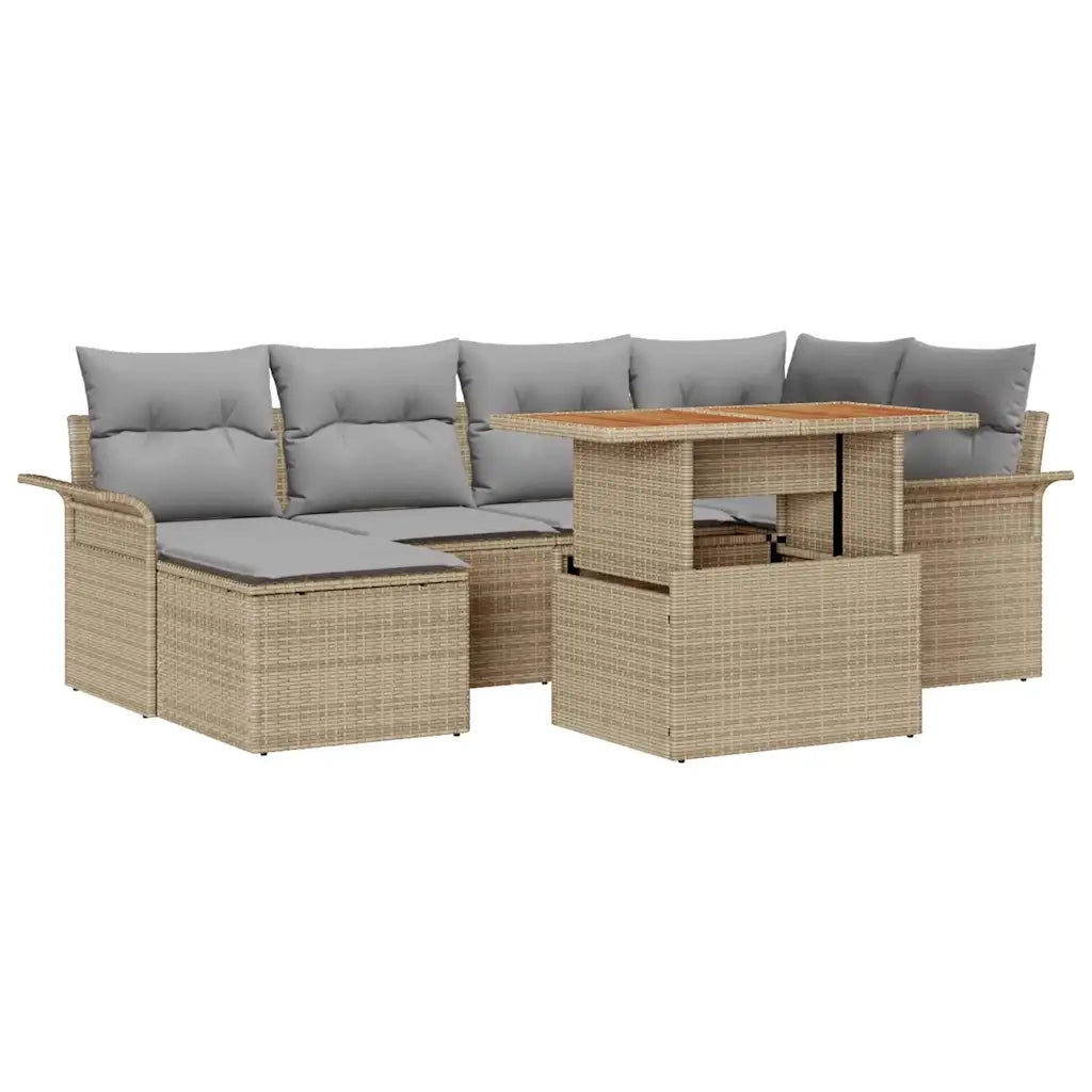 Set Divano da Giardino 7 pcs Beige Poly Rattan