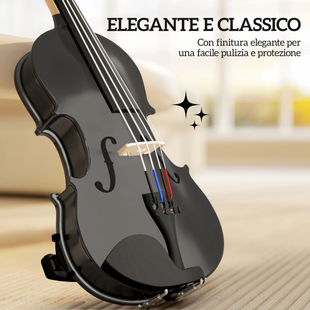 Violino Legno di Abete Acero ¨C Minimal ¨C Nero con Custodia Arco Spalliera Pece