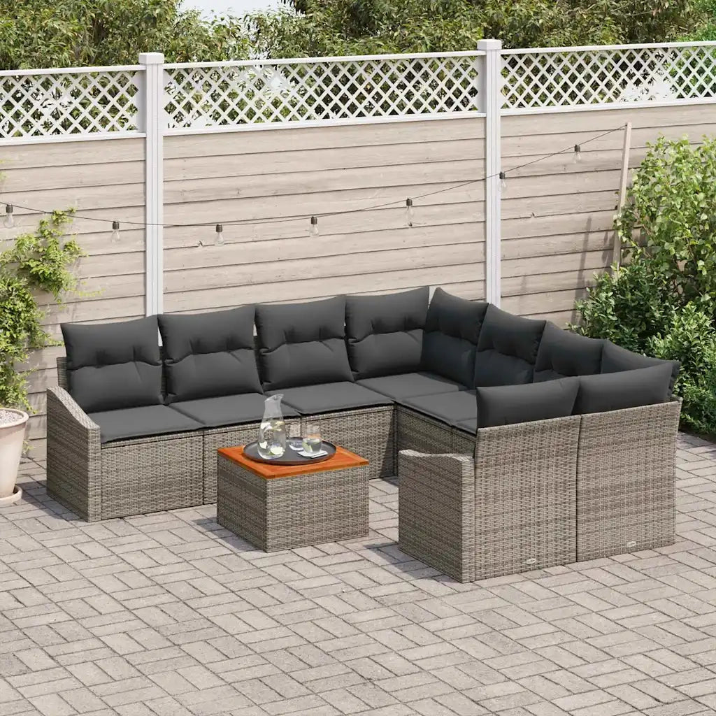 Set Divano da Giardino 9 pcs Grigio polyrattan 3356480