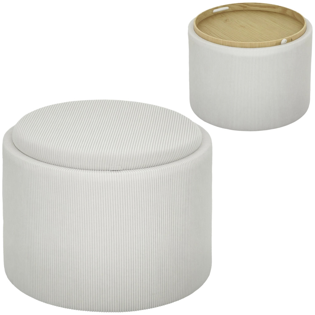 Pouf Contenitore Rotondo in Tessuto ¨C Minimal ¨C Cremewei?