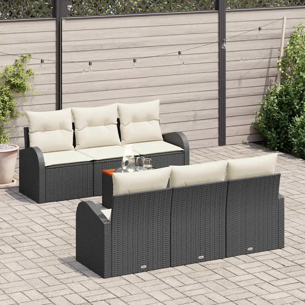 Set Divano da Giardino 7 pcs Nero e Crema polyrattan 3356192