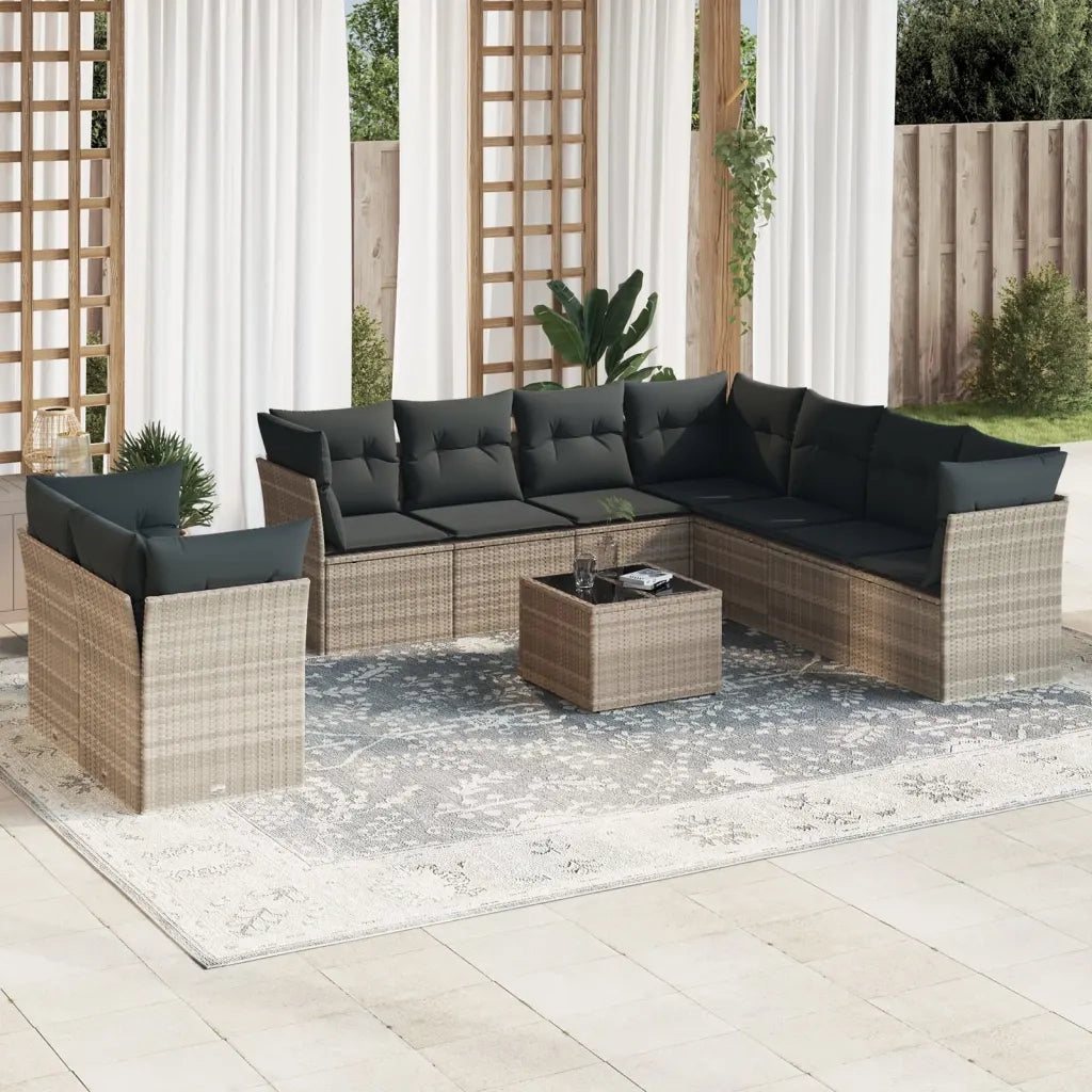 Set Divano Giardino 10 pz con Cuscini Grigio Chiaro Polyrattan 3249691