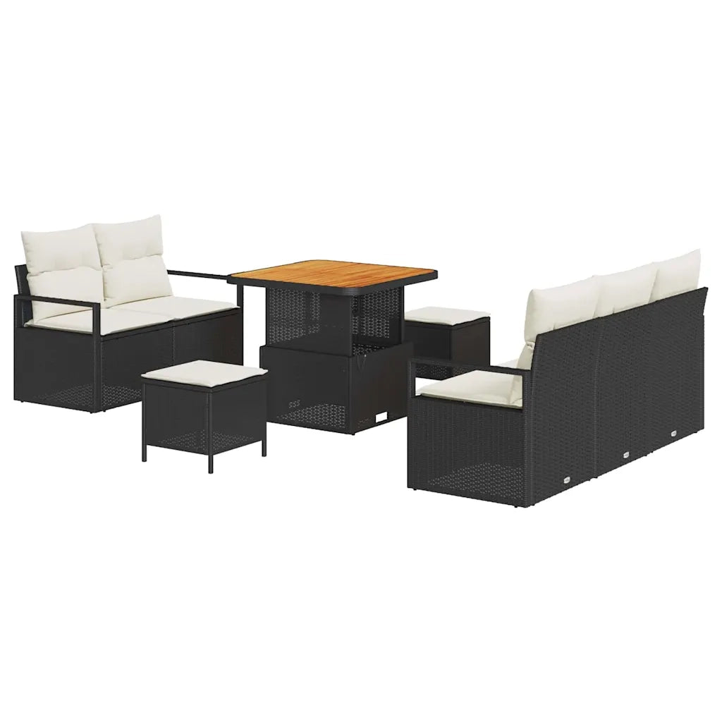 Set Divano da Giardino con cuscino 8 pcs Nero polyrattan
