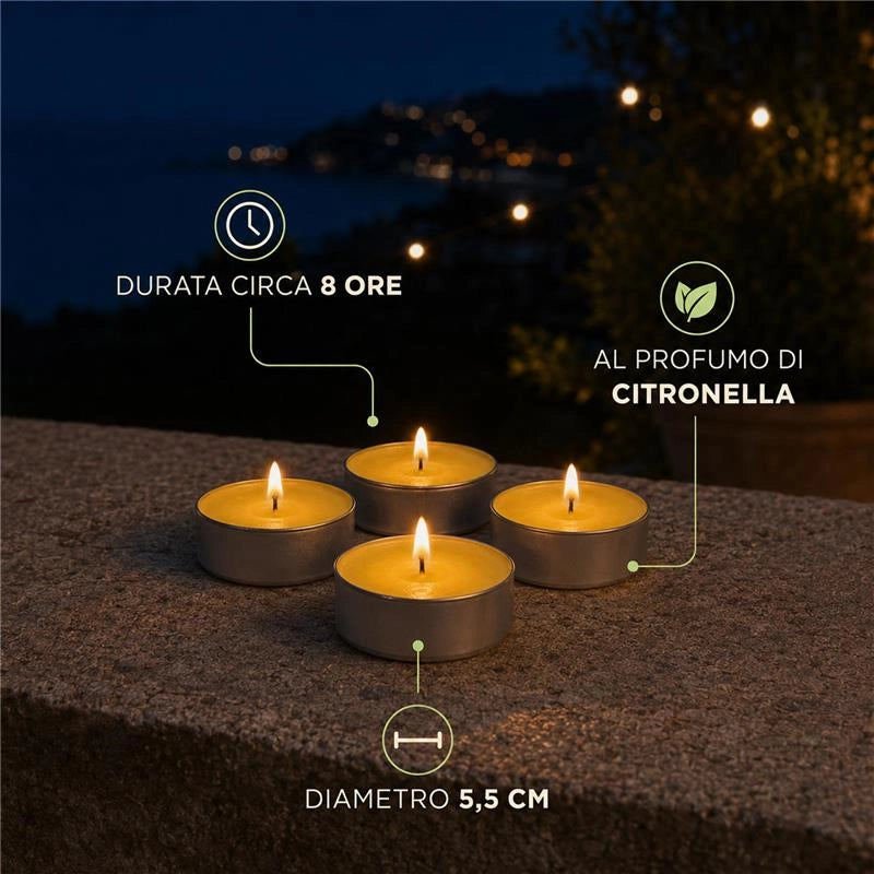 MAXI TEA LIGHT ALLA CITRONELLA 60 PEZZI – CANDELE ANTIZANZARE, DURATA 4 ORE