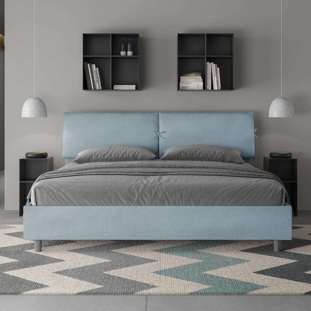 BS COM Letto matrimoniale king size contenitore imbottito 200x210 microfibra azzurro