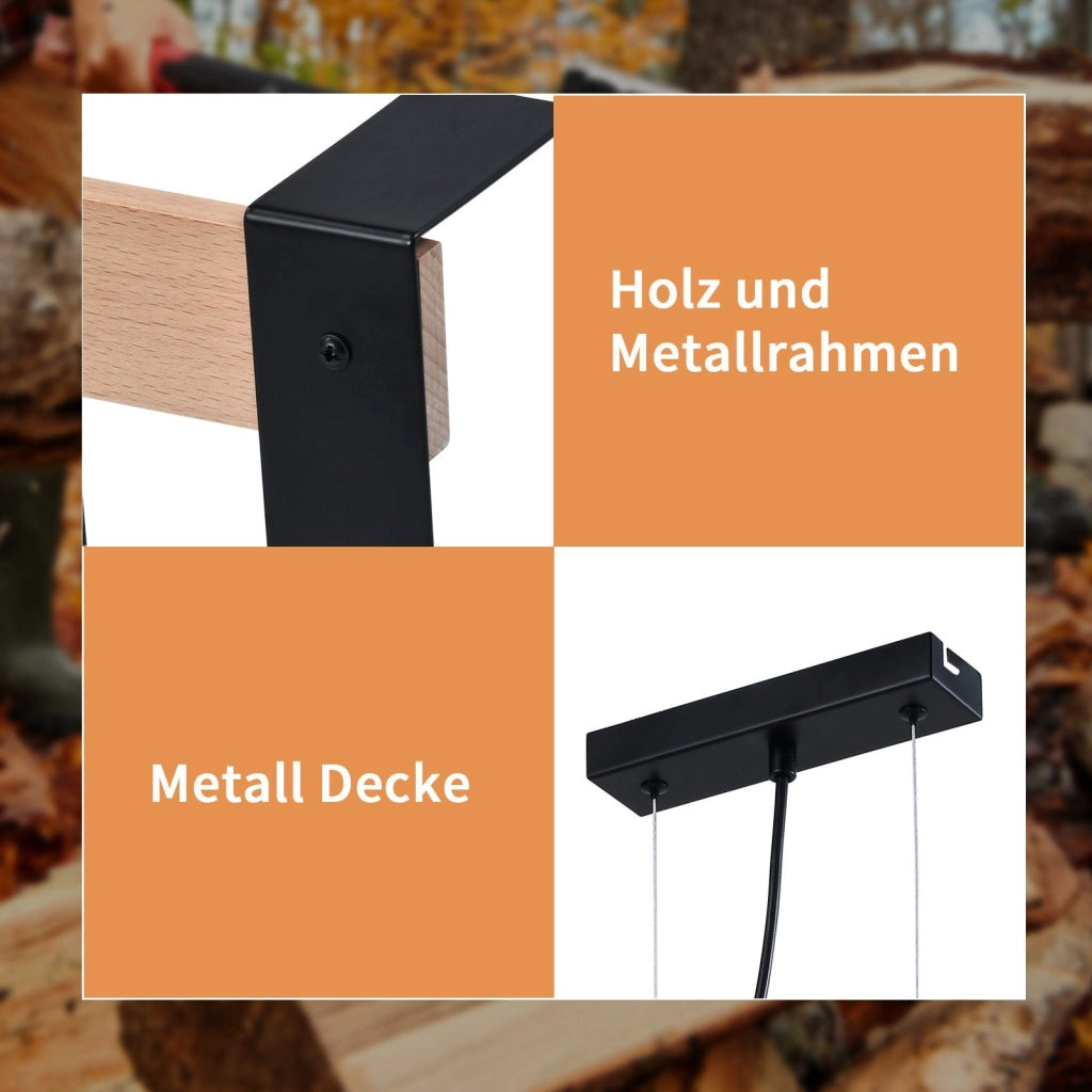 Lampada a sospensione ZMH 5 Luci in Legno ZMH Metallo Vintage Nero E27