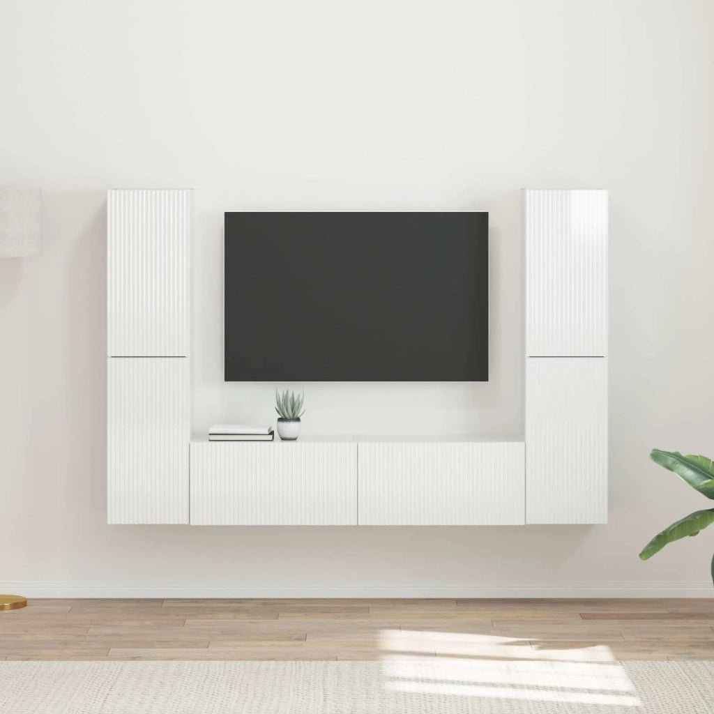 Set mobile TV 6 pcs Bianco Lucido Legno multistrato 3409109