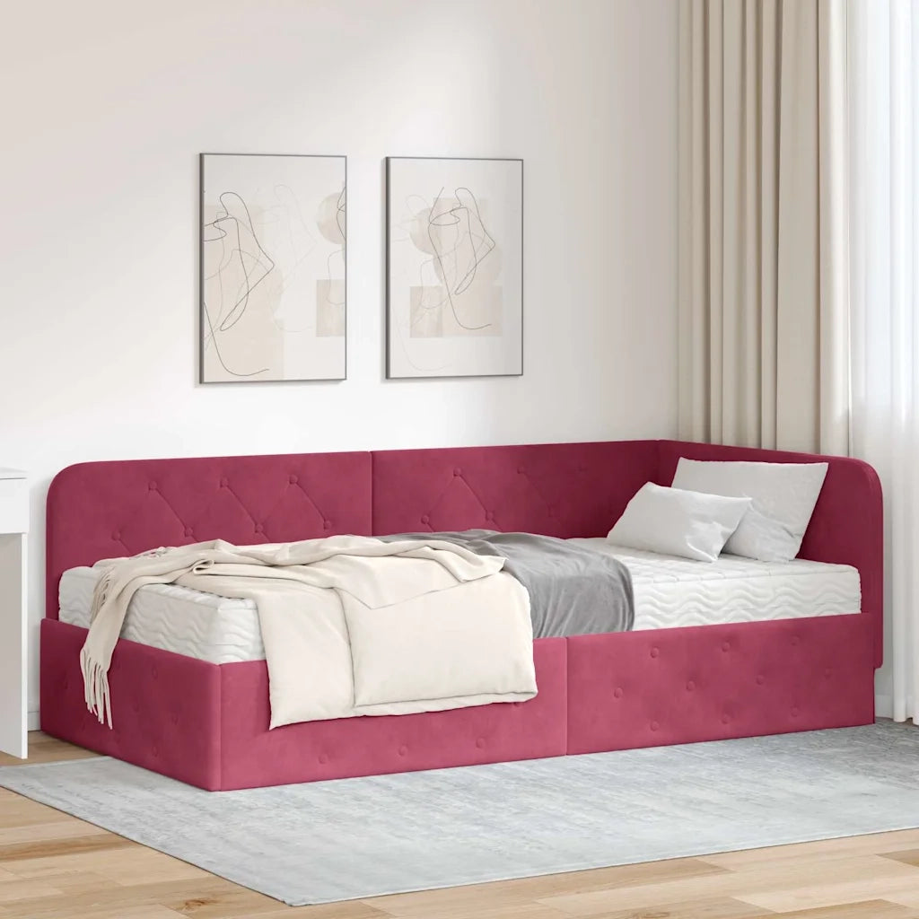 Cornice del letto ad angolo Rosso Vino 90 x 200 cm Velluto