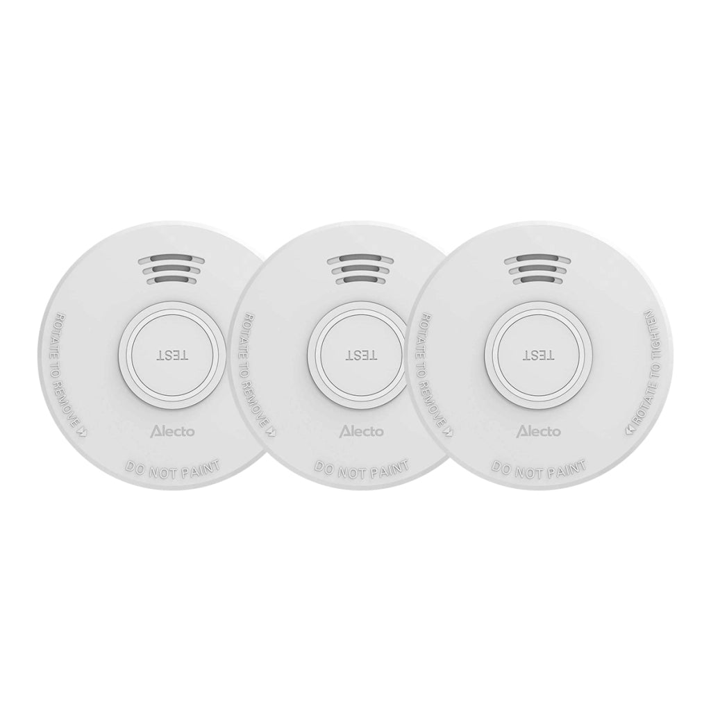 Set di 3 Rilevatori di Fumo 85 dB Autonomi con Batteria 9v Sostituibile da 1 Anno Bianco Alecto