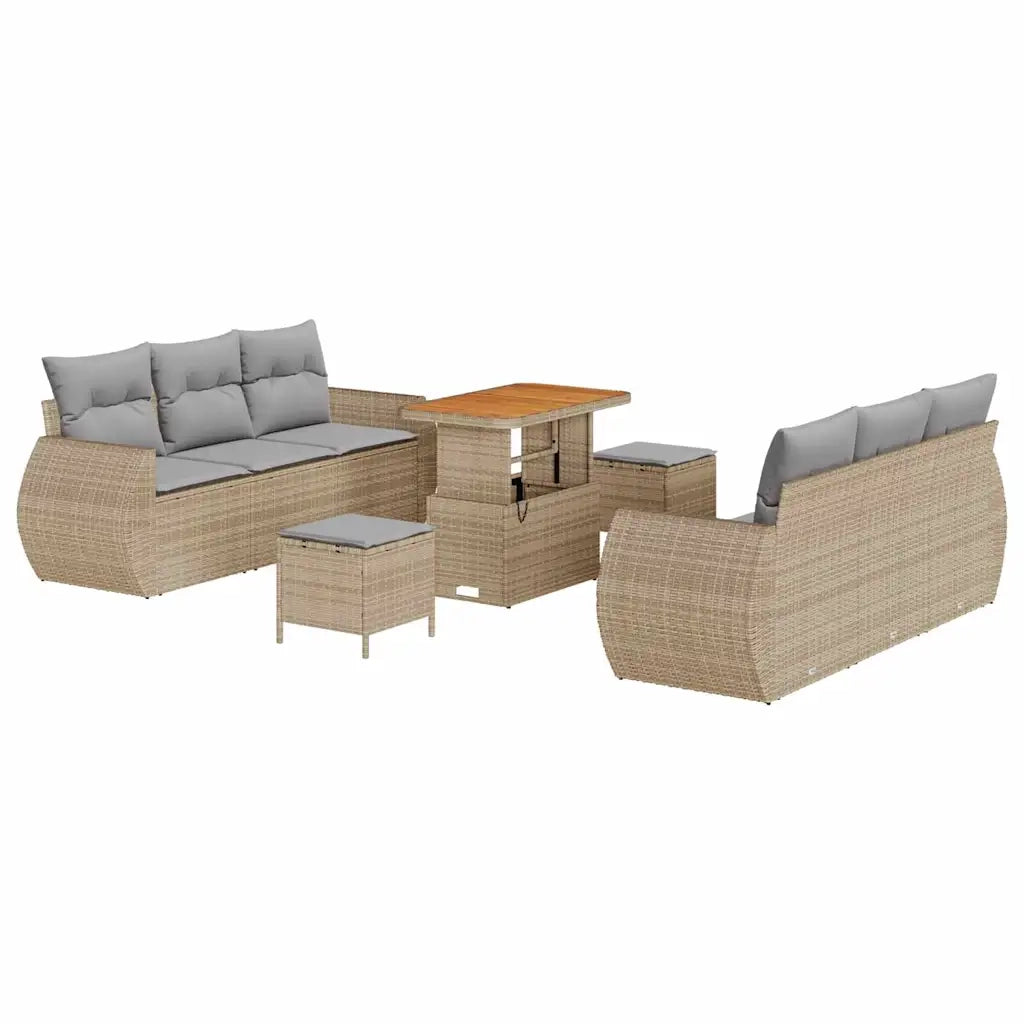 Set Divano da Giardino 9 pcs Beige e Grigio Chiaro polyrattan 3363782