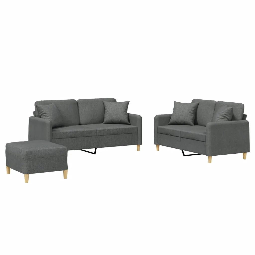 Set di Divani 3 pz con Cuscini Grigio Scuro in Tessuto 3202111
