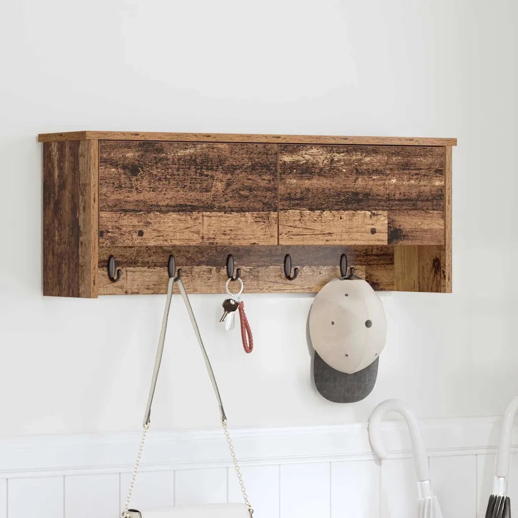 Appendiabiti a muro con porta Legno vecchio 80 x 20 x 30 cm 874345