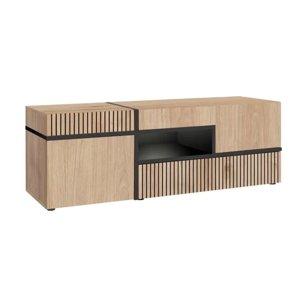 Mobile TV CRISS – 2 porte, 1 cassetto, LED – Rovere chiaro e nero