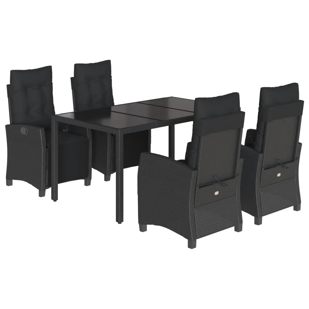 Set da Pranzo da Giardino 5 pz Nero con Cuscini in Polyrattan