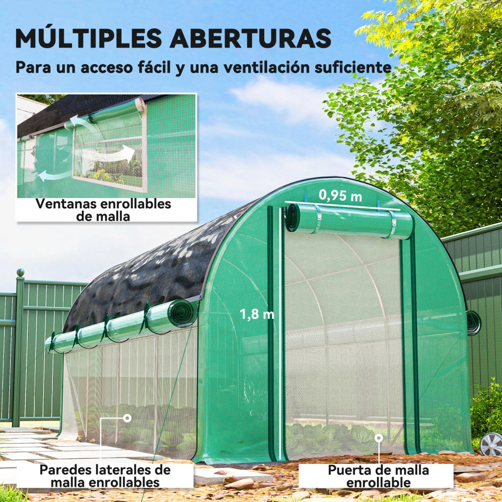 Serra Tunnel 4.5x2x2 m ¨C Minimal ¨C Verde con 8 Finestre e 2 Porte