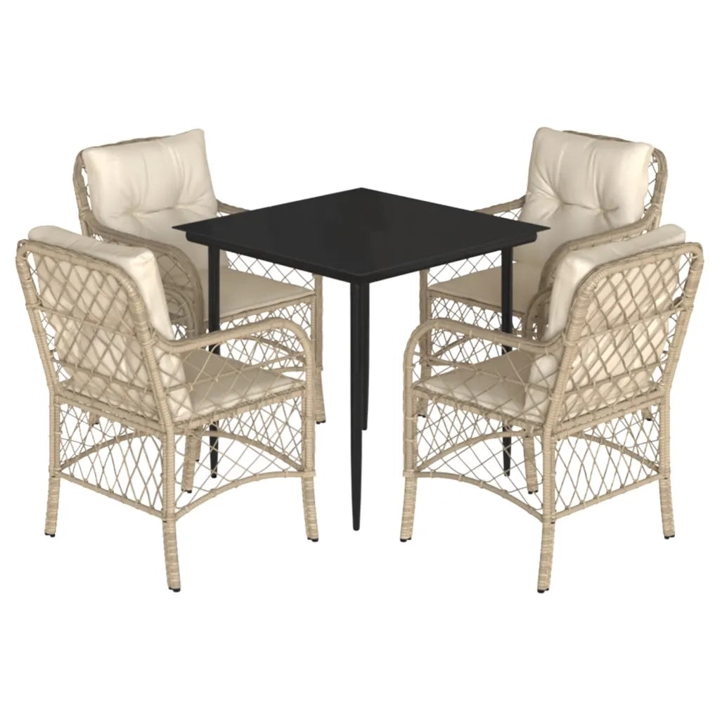 Set da Pranzo da Giardino 5 pz con Cuscini Beige in Polyrattan 3212139