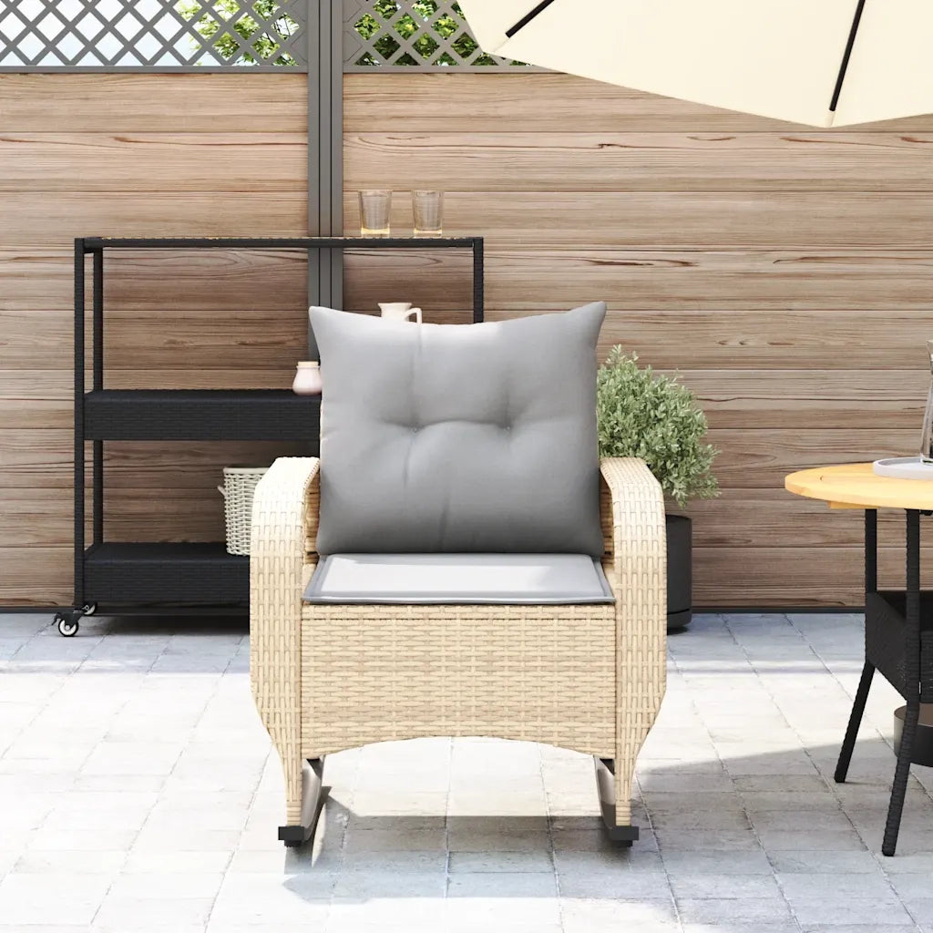Sedia a Dondolo da Giardino | Sedie da Esterno con Cuscini in Polyrattan Beige