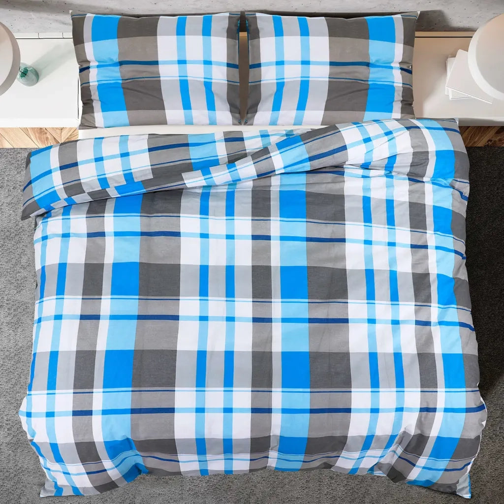 Set Copripiumino Blu e Grigio 155x220 cm in Cotone 136071